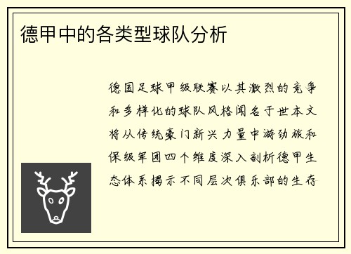 德甲中的各类型球队分析